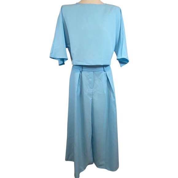 Zanzea Top And  Pants Set Womans Large Baby Blue Ultra Wide Leg Stretch NWT - Picture 2 of 13